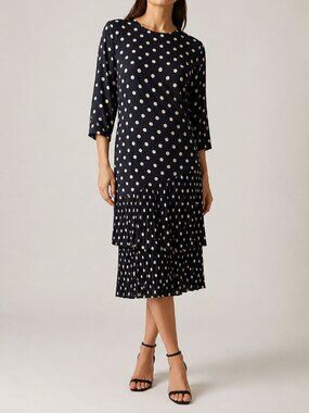 Vintage Silk Studio 100% Silk Polka Dot Pleated Tier Midi Dress